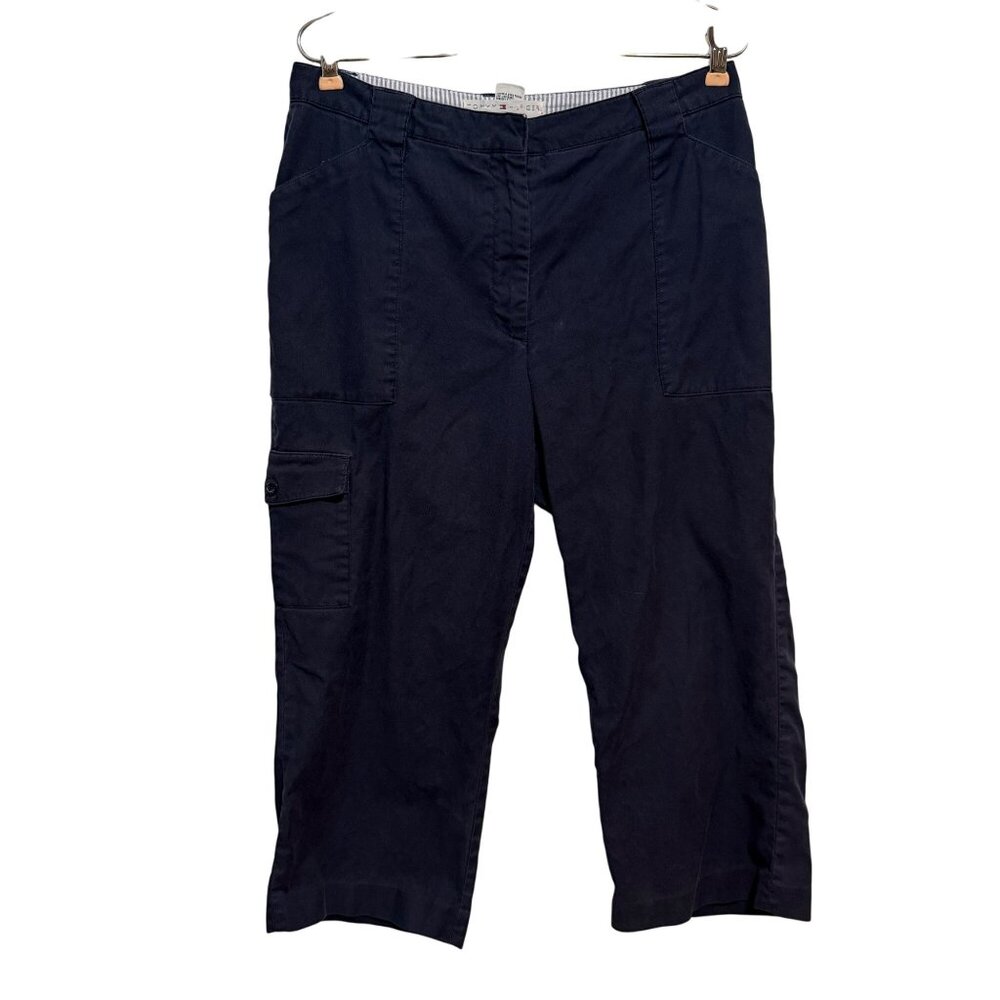 Tommy Hilfiger Soft Navy Cargo Capri Pants Size 10 Womens Cotton Blend